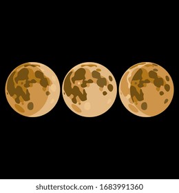 Ilustración vectorial aislada. Tres fases de la luna. Luna llena, luna de cera y luna en declive. Magia lunar. Símbolo de diosa triple.