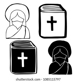 Isolated Vector Illustration of Tooth, God Cross, Bible. Outline, Silhouette, Flat, Icon, Sign, Logo, Symbol, Object, Graphic Design, Background, Element, Illustration for Print.