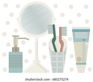 Isolated vector illustration with toothpaste and toothbrush on white background. Health care teeth, morning, washing