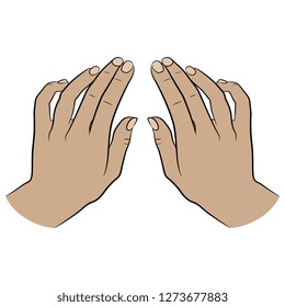 Isolated vector illustration. Top view of two human female Caucasian hands. Hand drawn linear sketch. Cartoon style.