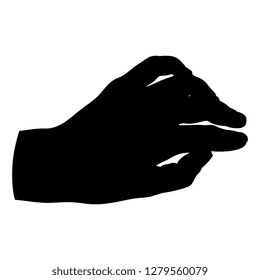 Isolated vector illustration. Top view of human hand. Black silhouette on white background.