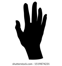 Isolated vector illustration. Top view of human female hand. Black and white silhouette.