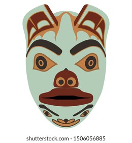 Isolated vector illustration. Totem bear mask of Tlingit Indians. Native American ethnic art.