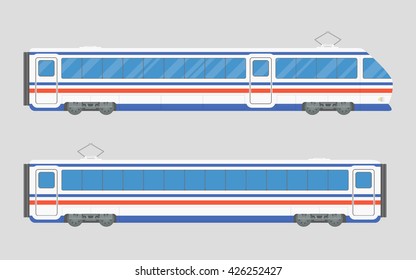 Isolated vector illustration of a train in a flat style. Locomotive and wagon