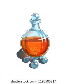 Isolated vector illustration of a transparent glass bottle with a magic potion inside.