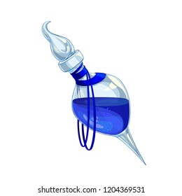 Isolated vector illustration of a transparent glass bottle with a magic potion inside.