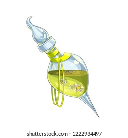 Isolated vector illustration of a transparent glass bottle with a magic potion inside.