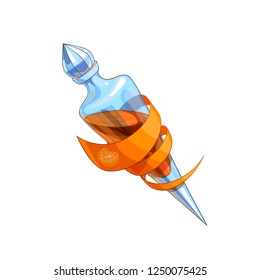 Isolated vector illustration of a transparent glass bottle with a magic potion inside.