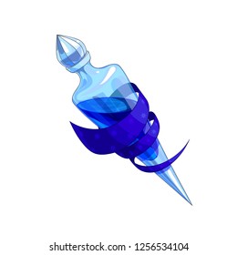 Isolated vector illustration of a transparent glass bottle with a magic potion inside.