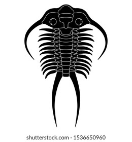 Isolated vector illustration. Trilobite. Extinct marine arthropod animal. Black and white silhouette.