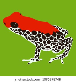Isolated vector illustration of a tropical South American dart poison frog Ranitomeya. Flat cartoon style.
