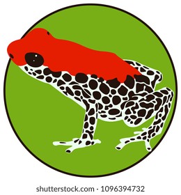 Isolated vector illustration of a tropical South American dart poison frog Ranitomeya in a circle. Flat cartoon style.