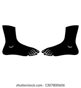 Isolated vector illustration. Two bare standing human feet. Black and white linear silhouette. Cartoon style.