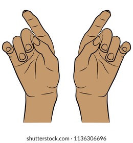Isolated vector illustration of two beautiful female hands in elegant pointing gesture. Hand drawn linear sketch. Cartoon style.