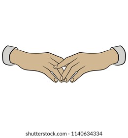 
Isolated vector illustration. Two beautiful human hands folded or greeting. Cartoon style.
