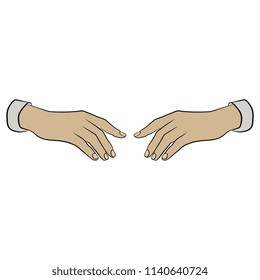 Isolated vector illustration. Two beautiful human hands. Cartoon style.