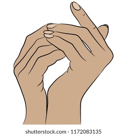 Isolated vector illustration. Two beautiful female hands. Hand drawn linear sketch. Cartoon style.