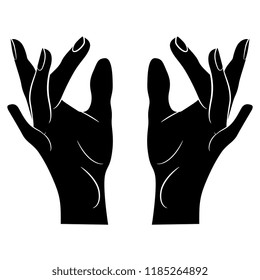  Ilustración vectorial aislada. Dos hermosas manos femeninas levantadas en un gesto elegante. Dibujo lineal dibujado a mano. Silueta lineal en blanco y negro.