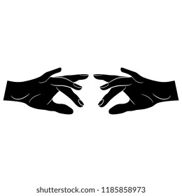 Isolated vector illustration. Two beautiful female hands in elegant gesture. Hand drawn linear sketch. Black and white linear silhouette.