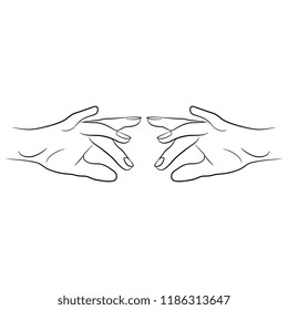 Isolated vector illustration. Two beautiful female hands in elegant dance gesture. Hand drawn linear sketch. Black silhouette on white background.