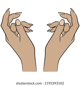 Isolated vector illustration. Two beautiful female hands in elegant gesture. Cartoon style.