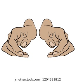Isolated vector illustration. Two beautiful female Caucasian hands in elegant gesture. Hand drawn linear sketch. Black silhouette on white background.