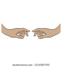 Isolated vector illustration. Two beautiful female Caucasian hands in elegant gesture. Hand drawn linear sketch. Cartoon style.
