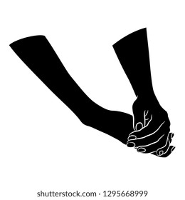 Isolated vector illustration. Two beautiful folded female hands in elegant gesture. Black and white linear silhouette. Cartoon style.