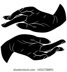 Isolated vector illustration. Two beautiful female hands in elegant gesture. Black and white silhouette.