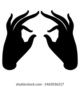 Isolated vector illustration. Two beautiful female hands in elegant gesture. Black silhouette on white background.