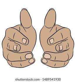 Isolated vector illustration. Two Caucasian human hands in protecting gesture. Front view. Cartoon style.