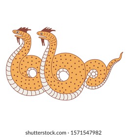 Isolated vector illustration. Two fantastic snakes of dragons. Ancient Greek vase painting motif.