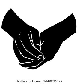 Isolated vector illustration. Two folded female hands. Black and white silhouette.