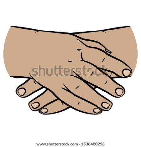 Isolated vector illustration. Two folded hands hands of a little child. Cartoon style.