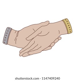 Isolated vector illustration of two holding human hands. 