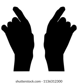 Isolated vector illustration of two human hands. Top view. Black silhouette on white background.