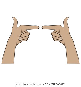 Isolated vector illustration of two human hands. Hand drawn linear sketch. Cartoon style.