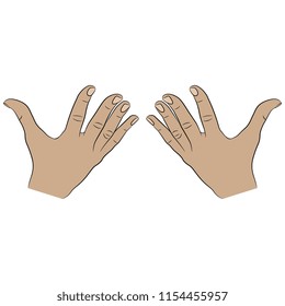 Isolated vector illustration. Two human hand with open fingers in agitation gesture. Hand drawn linear sketch. Cartoon style.