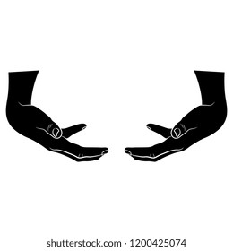 Isolated vector illustration. Two human hands in conjuring gesture. Halloween style. Black and white linear silhouette.