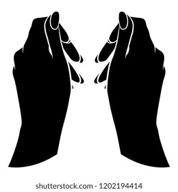 Isolated vector illustration. Two human female hands in elegant gesture. Black and white linear silhouette. Cartoon style.