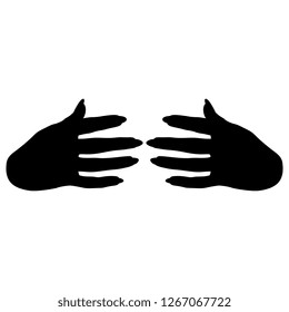 Isolated vector illustration. Two human female hands with long nails. Black silhouette on white background.