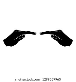 Isolated vector illustration. Two human female hands in horizontal covering gesture. Black and white linear silhouette. Cartoon style.