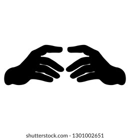 Isolated vector illustration. Two human hands in holding or touching gesture. Black silhouette on white background.
