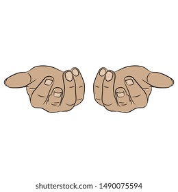 Isolated vector illustration. Two human hands with cupped open palms. Front view. Cartoon style.