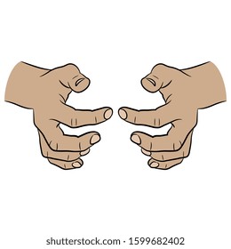 Isolated vector illustration. Two human male hands with clenched fingers. Front view. Assembling gesture.
