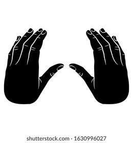Isolated vector illustration. Two human hands. Black and white silhouette.