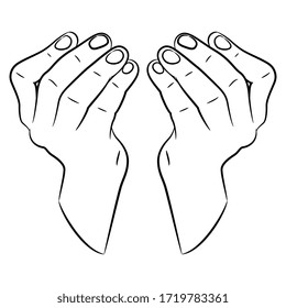 Isolated vector illustration. Two human hands. Black and white linear silhouette.