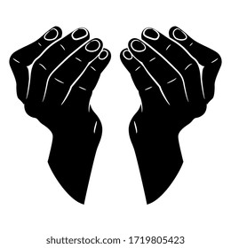 Isolated vector illustration. Two human hands. Black and white silhouette.