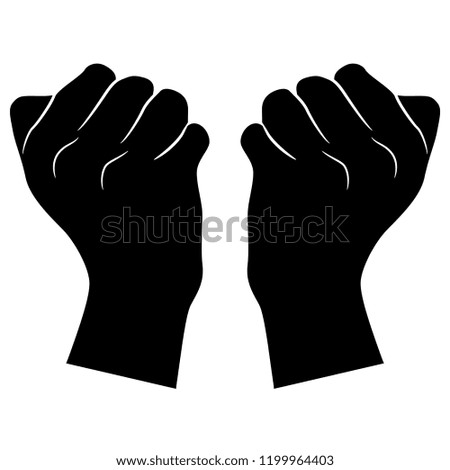 Isolated vector illustration. Two human hands clenched in fists. Hand drawn linear sketch. Black and white linear silhouette.