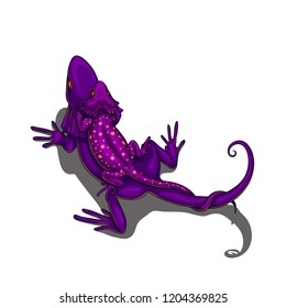 Isolated vector illustration of two lizards, little one on the back of the big one, parent with its child.